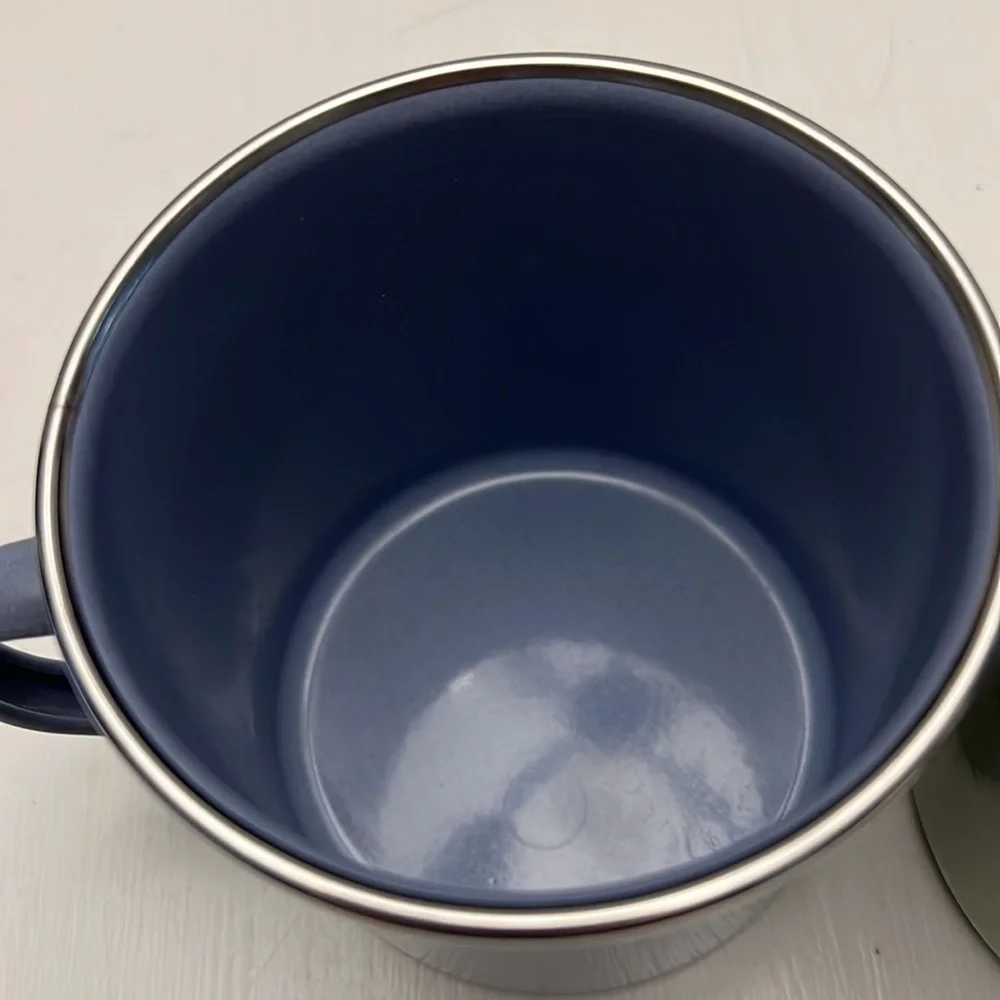 Pair of Pottery Barn Enamel Oversized Camper Mugs